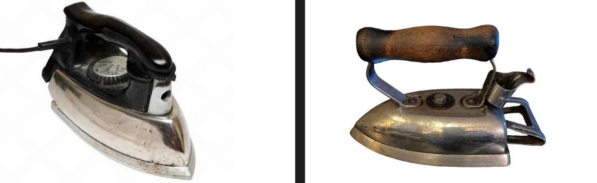 слева советский утюг образца 1980 года,а справа  западный аналог  