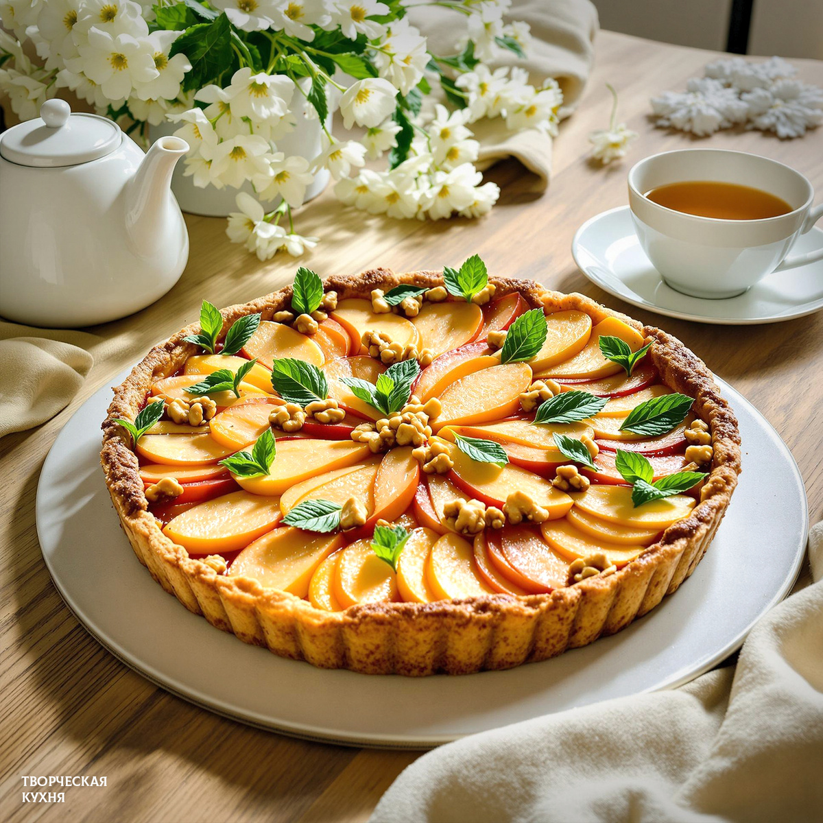 Пирог с грушей, сырами рикотта и горгонзола