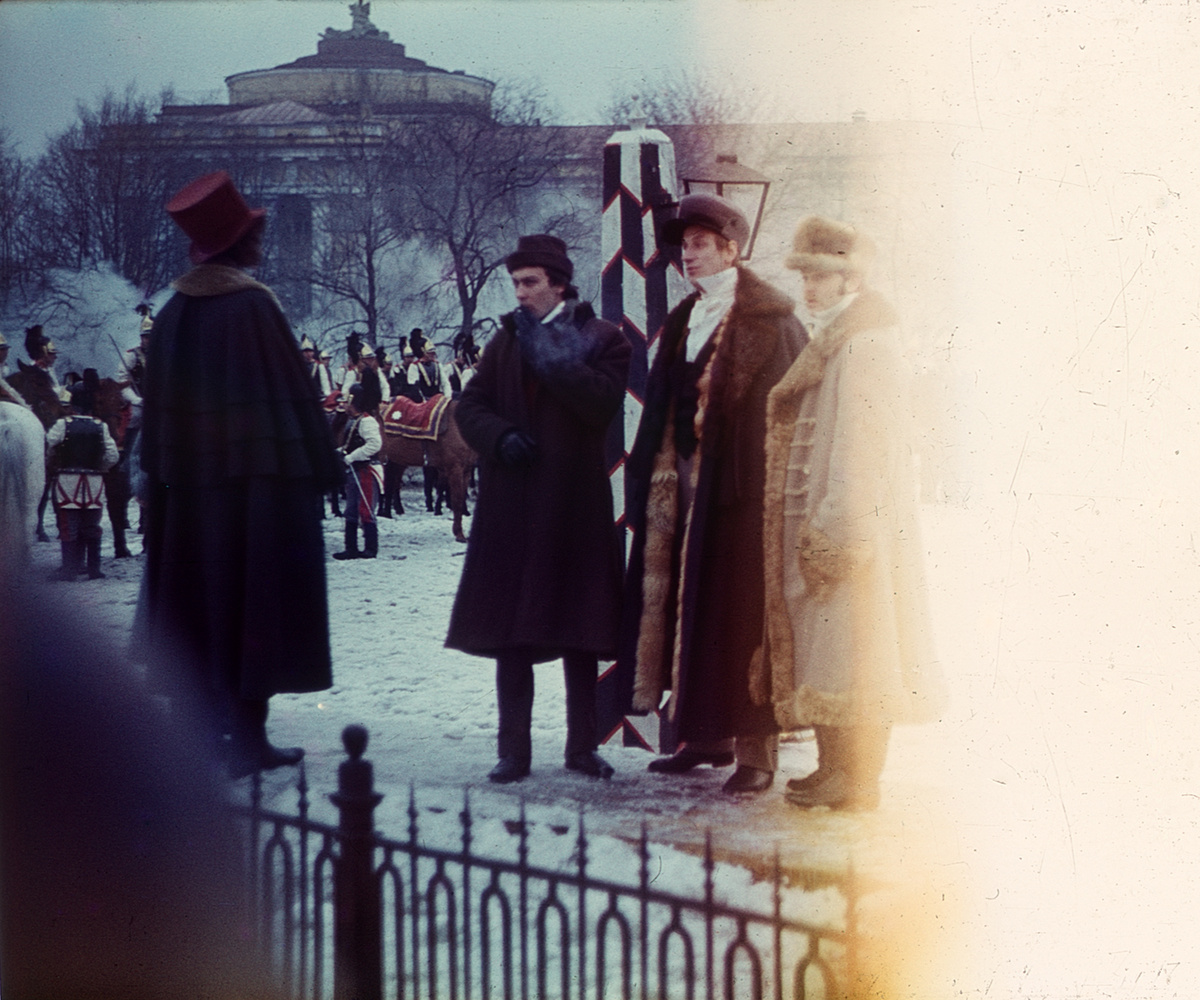 Олег Янковский на съемках фильма "Звезда пленительного счастья"