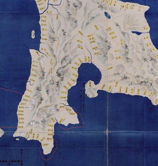  Изображение с карты провинции Мацумаэ, на которой показана территория вокруг замка Мацумаэ.