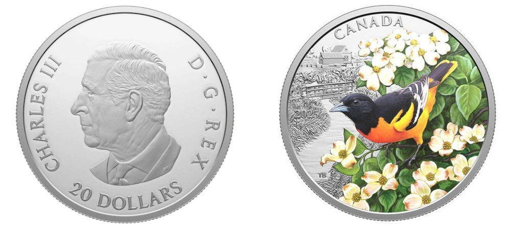    Памятная монета Балтиморский иволга 2025 года, Канада