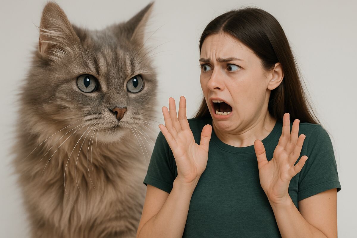 Женщина боится кошку 