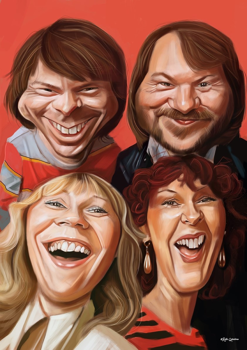 ГРУППА АВВА /   ШАРЖ ОТ ХУДОЖНИКА-ИЛЛЮСТРАТОРА РАФАЭЛЯ КАБАЛЬЕРО / Rafa Caballero ИЗ ЕГО СЕРИИ  " Я ЛЮБЛЮ 80-Е "