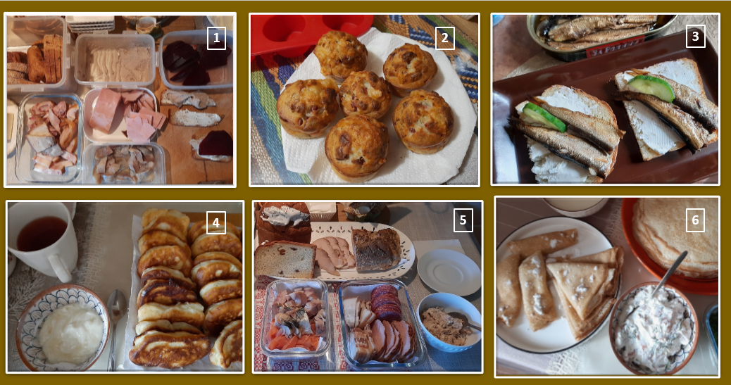 Разные виды завтрака в нашей семье. Чаще всего №1 и №5. Остальные по настроению и времени года. Коллаж и фото автора.