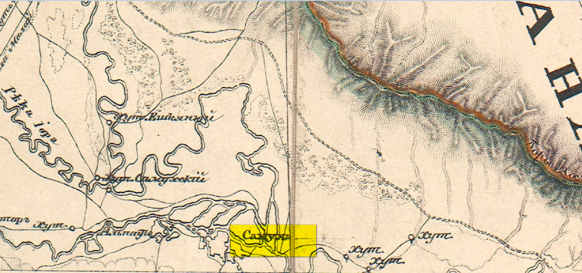 На фото: Самуха_Подробная карта Кавказского края 1838 года.