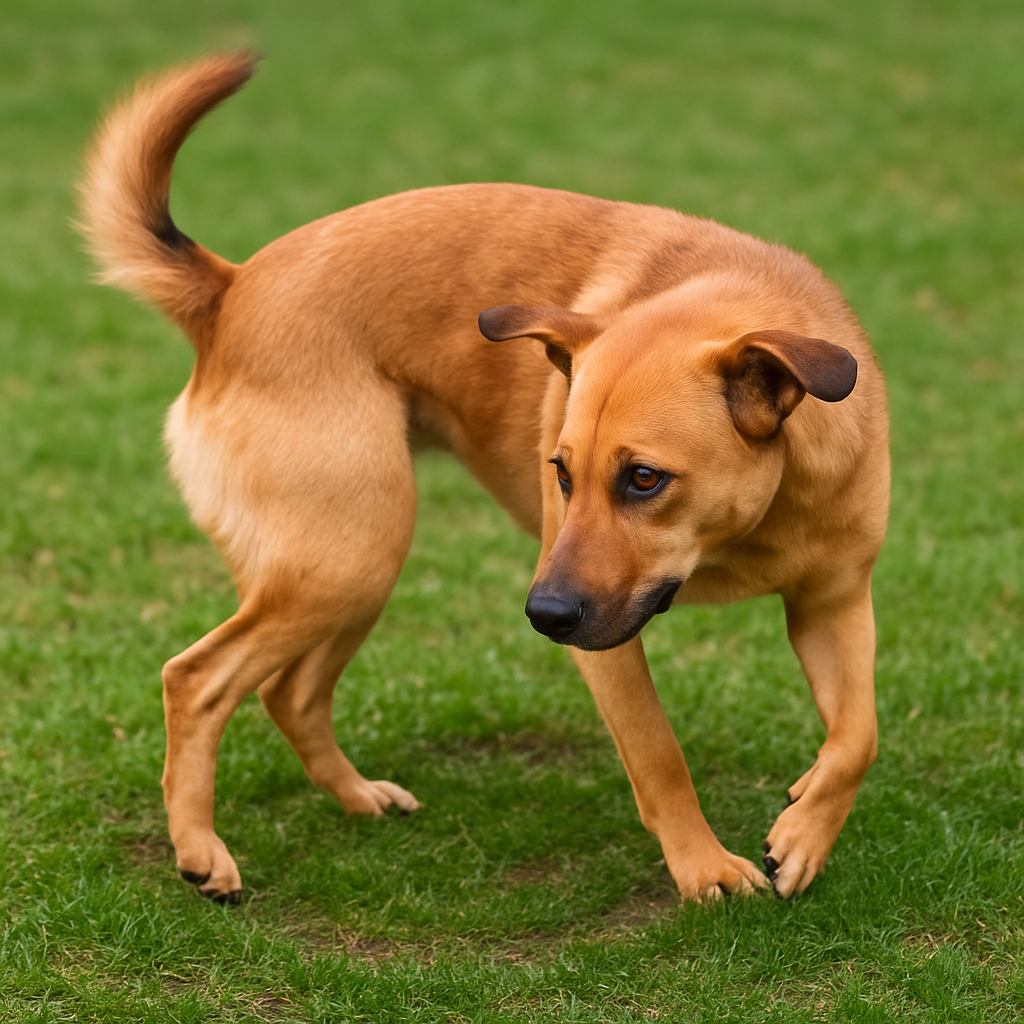 Собака выберает место перед тем как сходить в туалет