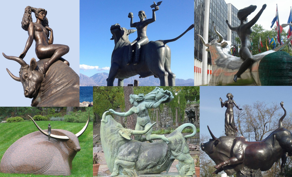 Скульптуры "Похищение Европы" в городах Европы