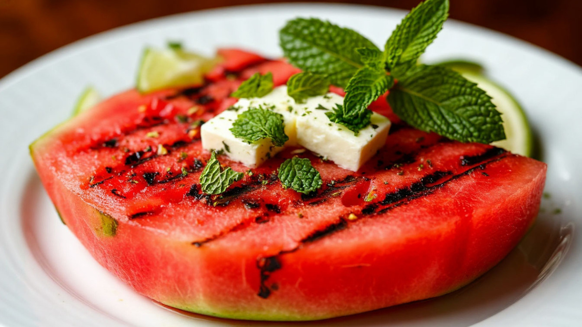 Арбуз на гриле с сыром и мятой: неожиданно вкусно! 