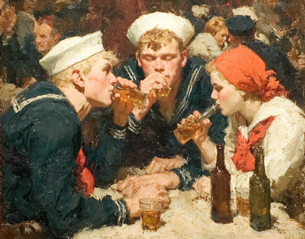 Я попросил ИИ нарисовать рисунок в тему. Но, как ИИ не старался, у него не получалось изобразить нашего советского матроса. Ну да ладно, пусть это останется, все же в тему.