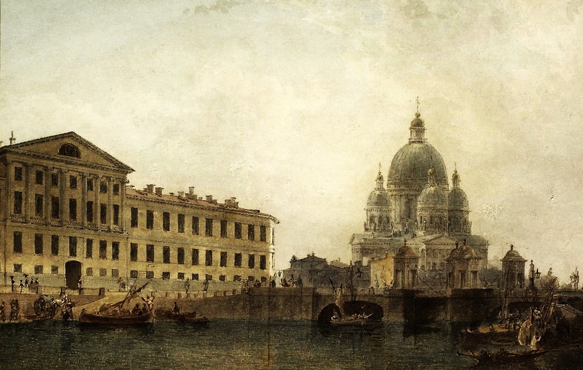 М.Воробьев "Вид на Фонтанку и Троицкий собор". Кстати, нечасто используемое в Сети полотно. Но - как петербуржец - заявляю: вид и сейчас весьма узнваемый!