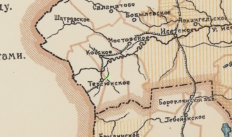 Фрагмент карты Тобольской губернии 1911 года