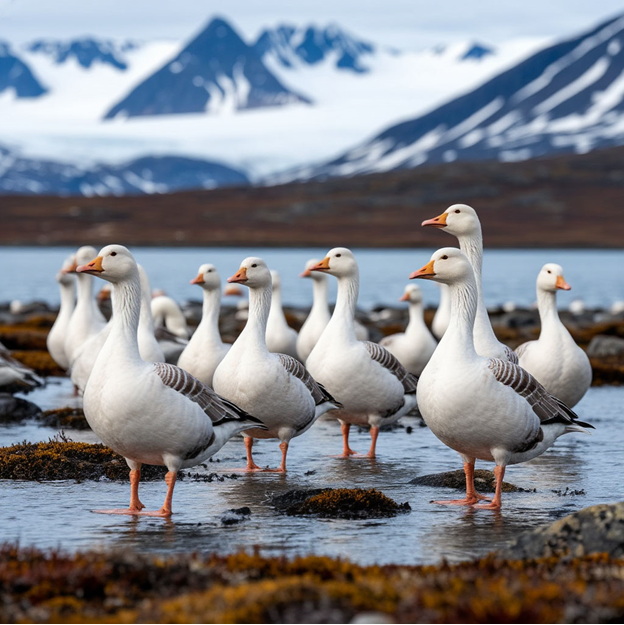Белые гуси в Арктике