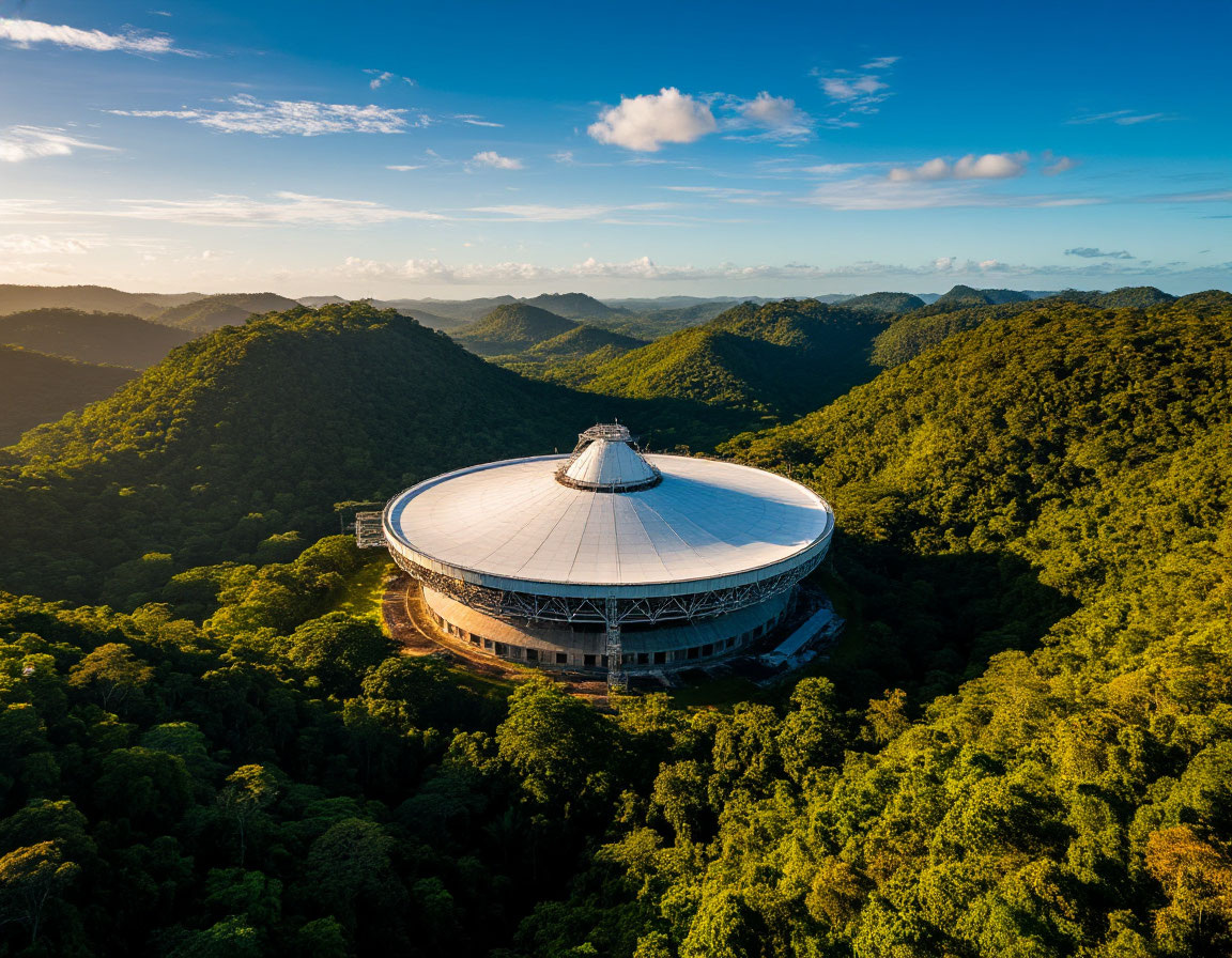 Художественная реконструкция радиотелескопа Аресибо, откуда было отправлено послание