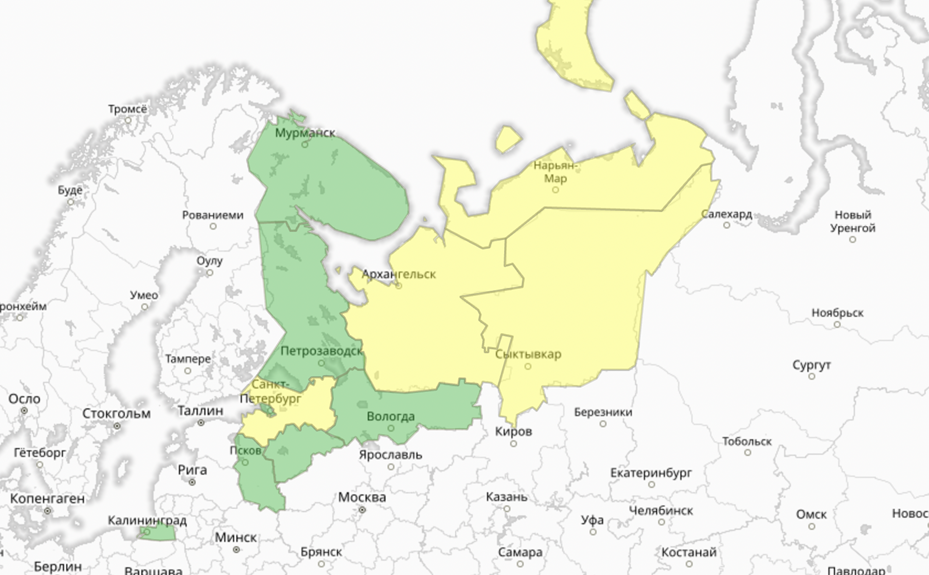    Прогностическая карта предупреждений для СЗФО Автор фото: meteoinfo.ru