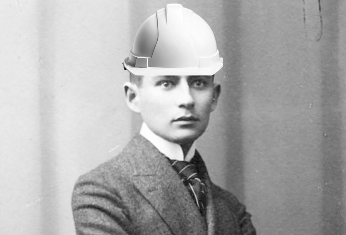 Франц Кафка в каске - шуточный фотомонтаж автора