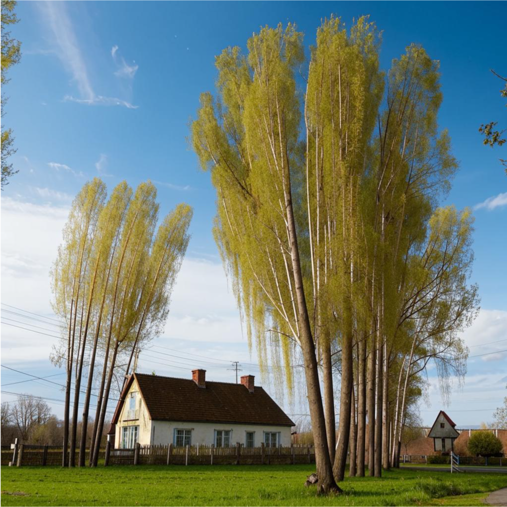 Дом. Тополя. Ветер