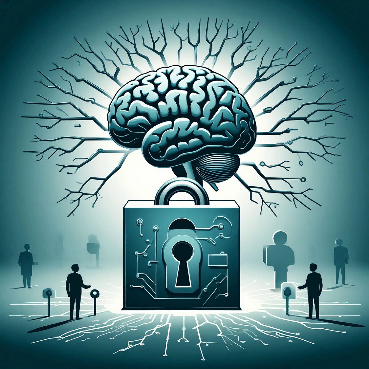 Минималистичное изображение мозга, отверстие для «ключа» - метафора внутреннего кода доступа