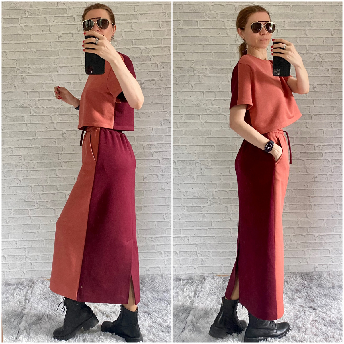 Юбка и футболка - спереди один цвет, сзади другой 