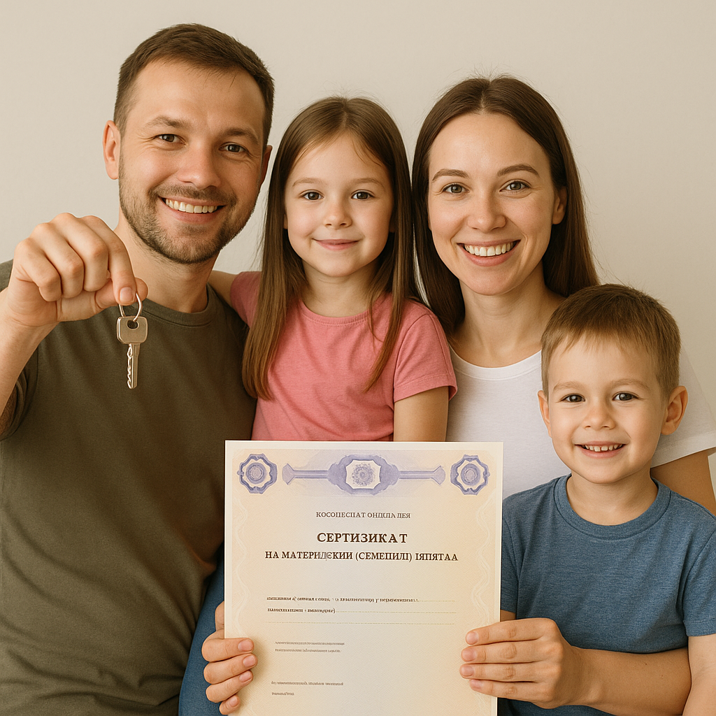 Молодая семья с материнским капиталом и ключами от квартиры
