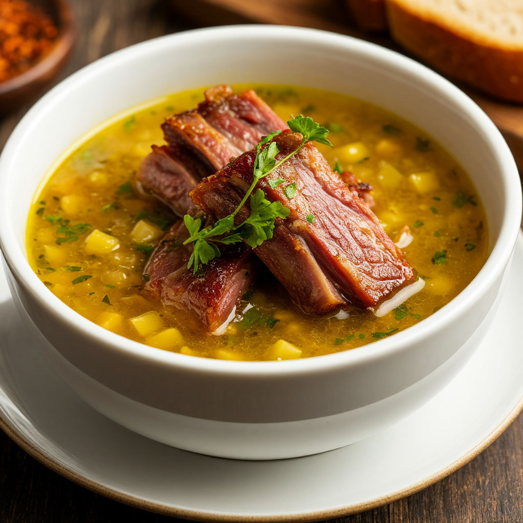 Суп с копчёными рёбрышками