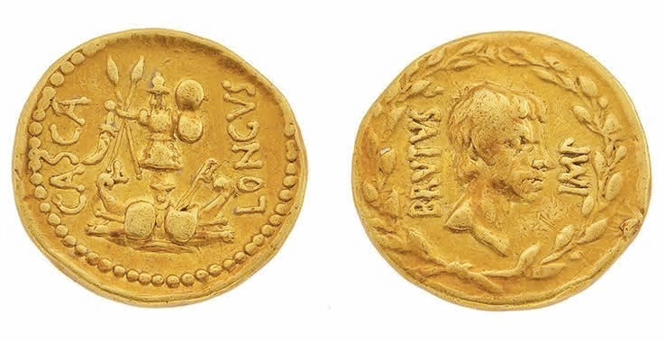 Ауреус Марка Юния Брута, 43–42 гг. до н. э.