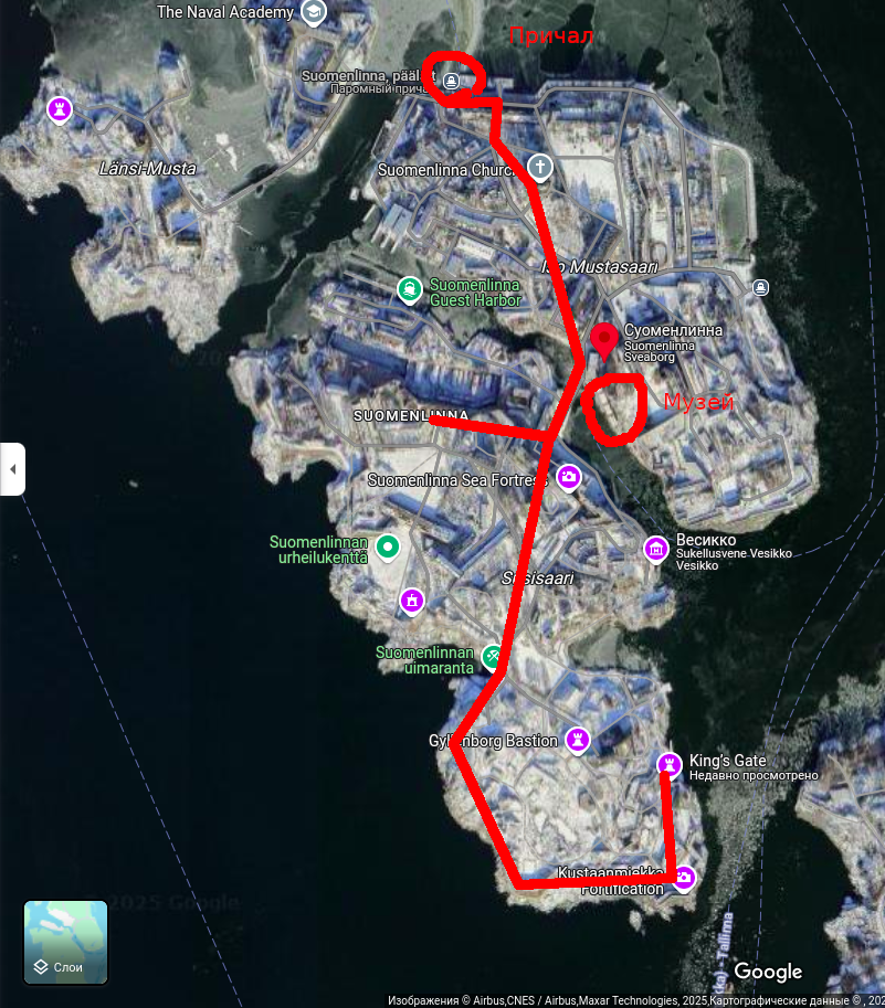 Примерный маршрут по крепости на карте Гугл