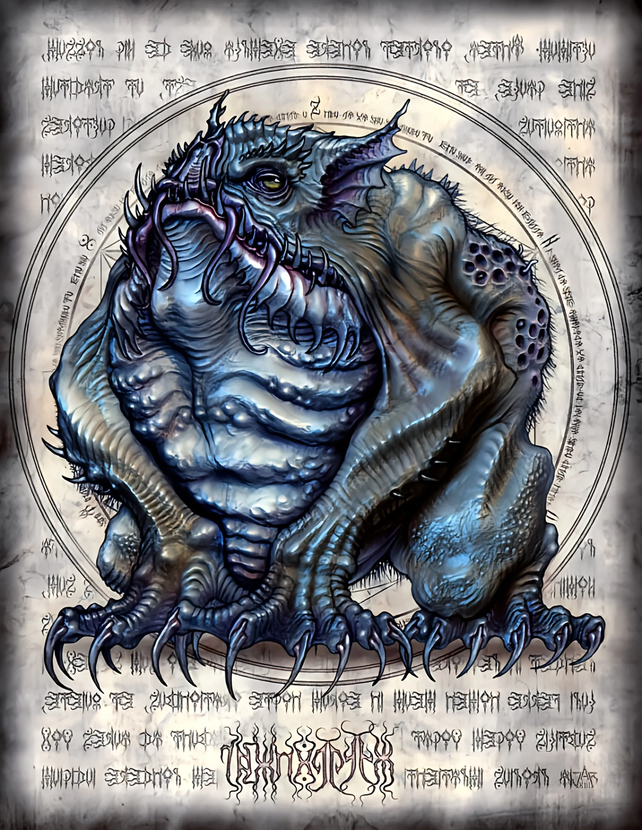 Спящий в Н'кай Тсахоггуа, он же Цатоггуа, он же Зотаггуа (нравятся все же мне все эти названия, хрен выгоговоришь). Иллюстрация американского художника Джеффа Расселла (Jeff Russell)
