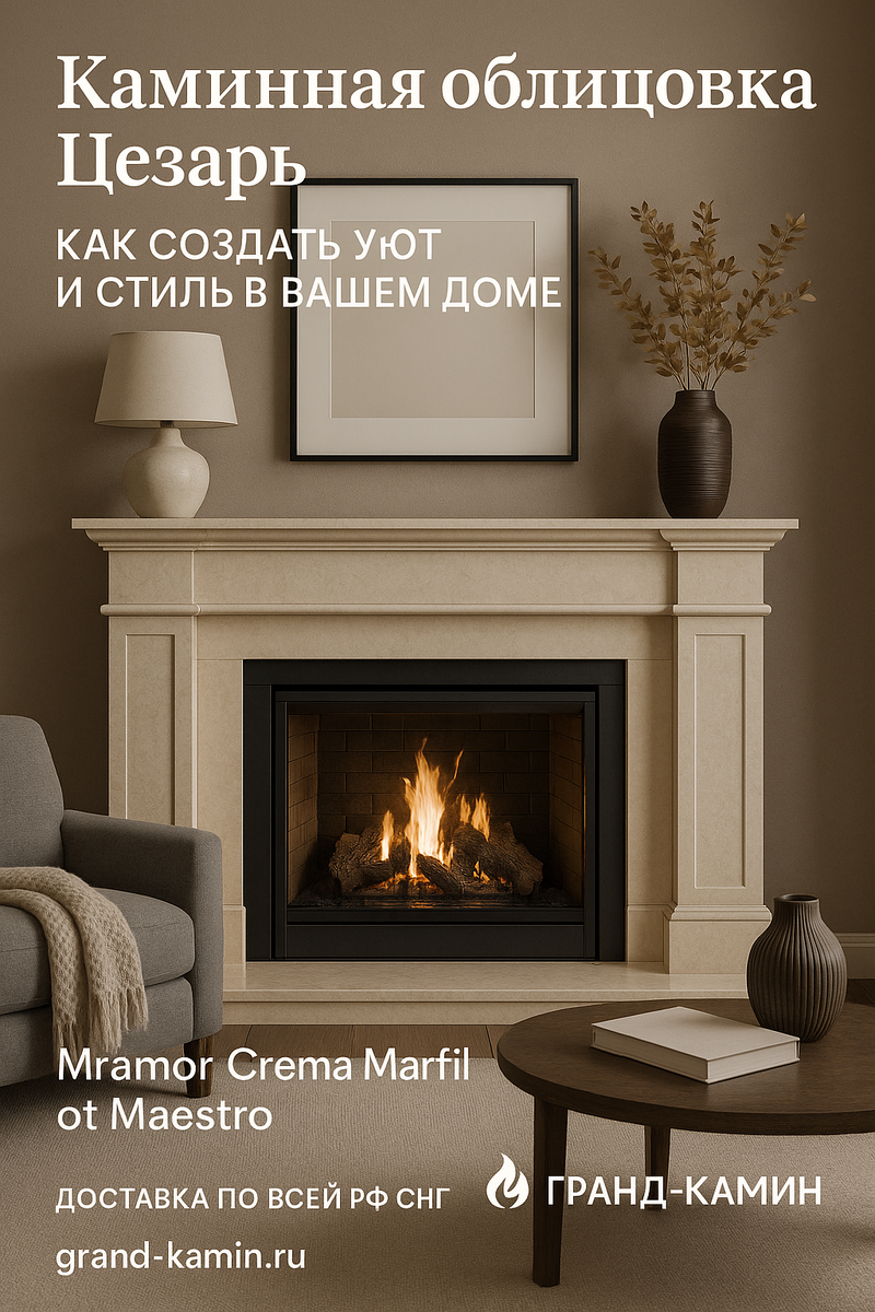    Каминная облицовка Цезарь: как создать уют и стиль в вашем доме на примере мрамора Crema Marfil от Maestro Kamin