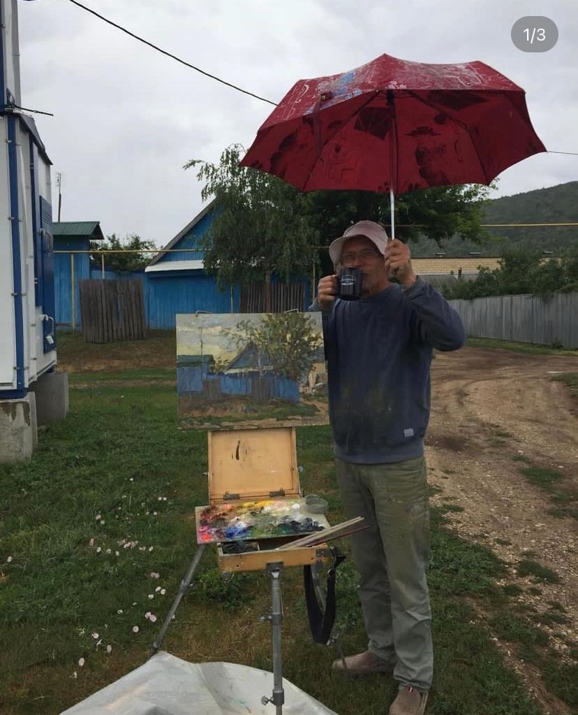 Николай Лукашук "Синий дом, дождливый день. Село Ширяево" 2019 картон, масло 40х50