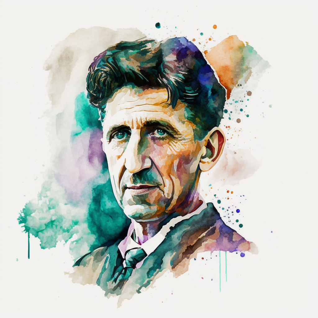 Портрет Дж. Оруэлла, сгенерированный нейросетью под акварель