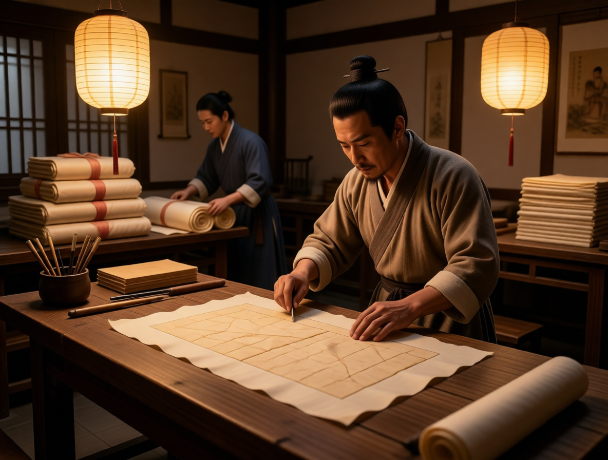 древний китайский свиток с изображением производства бумаги