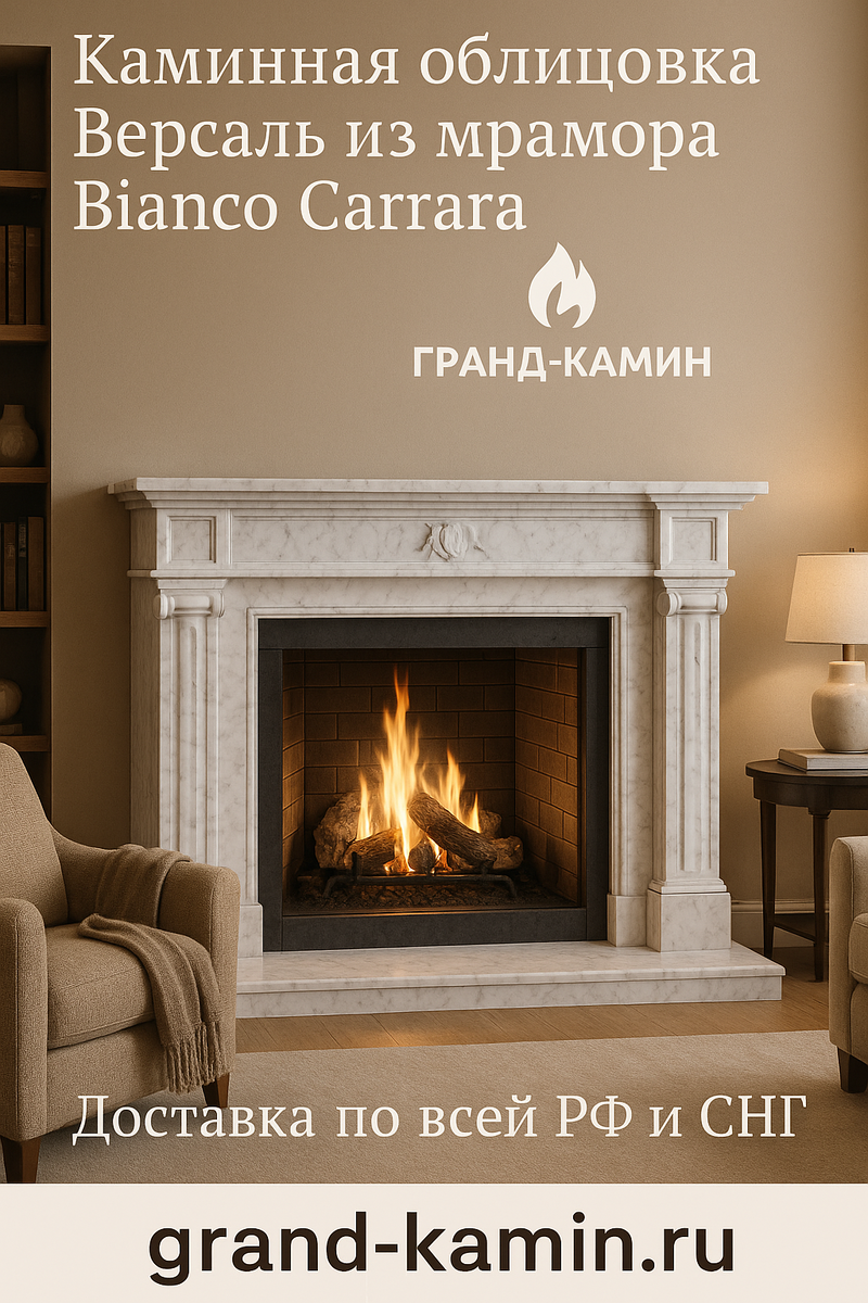    Как каминная облицовка Версаль из мрамора Bianco Carrara преобразит ваш дом в оазис уюта и элегантности Kamin