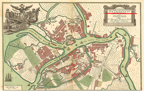 План столичного Петрополиса, 1744 год. Что это стал Санкт-Петербург Петра I, подписано внизу.
