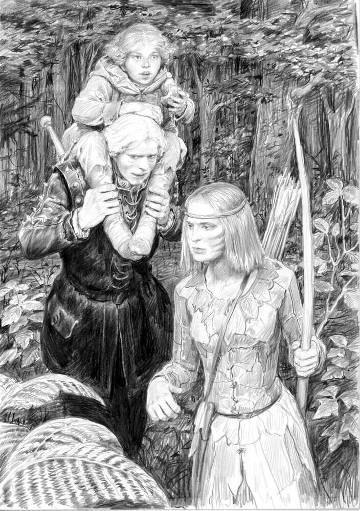 Геральт, Цири и Брэнна (она же Мона). Иллюстрация Дениса Гордеева.