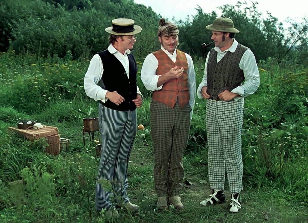 А. Миронов, М. Державин и А. Ширвиндт в фильме "Трое в лодке, не считая собаки"