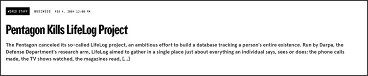    Статья издания Wired от 4 февраля 2004 года. Журналисты сообщают, что Пентагон ликвидировал проект DARPA. ФОТО: Скриншот с сайта wired.com
