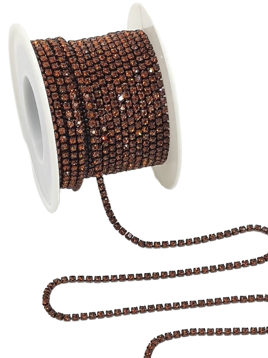 Стразовая цепь оправа цветная, цвет страз Коричневый 