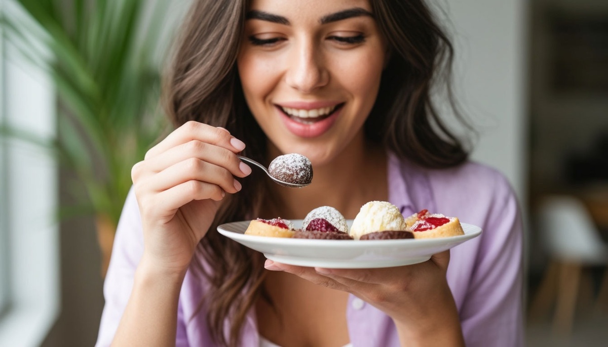 Женщина ест сладости, но не после еды
