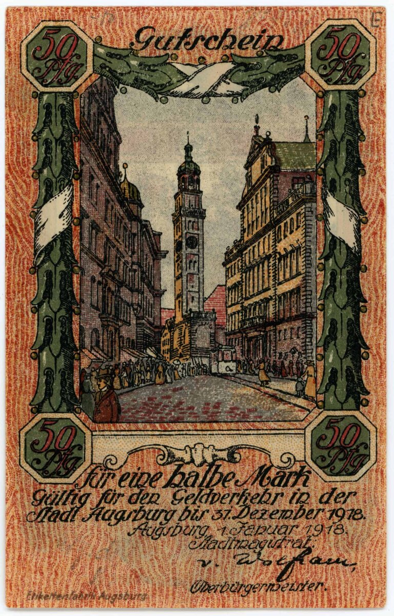 Муниципалитет Аугсбурга. 50 пфеннигов 1918 (аверс)