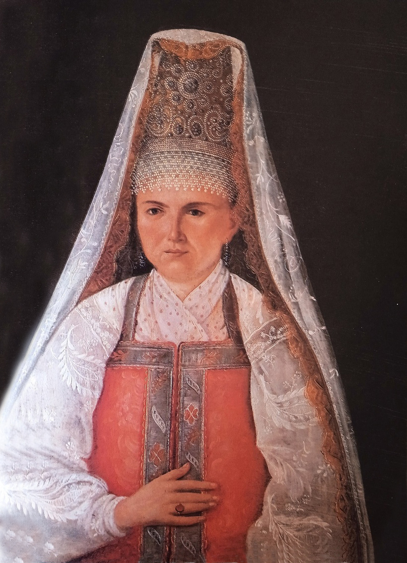 Неизвестный художник. Портрет крестьянки в розовом сарафане. 1840 гг. 