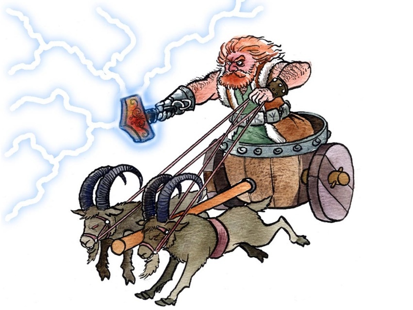 Эку-Тор и три его сокровища: молот Мьёлльнир, Пояс Силы и железная перчатка // Источник: ungafakta.se