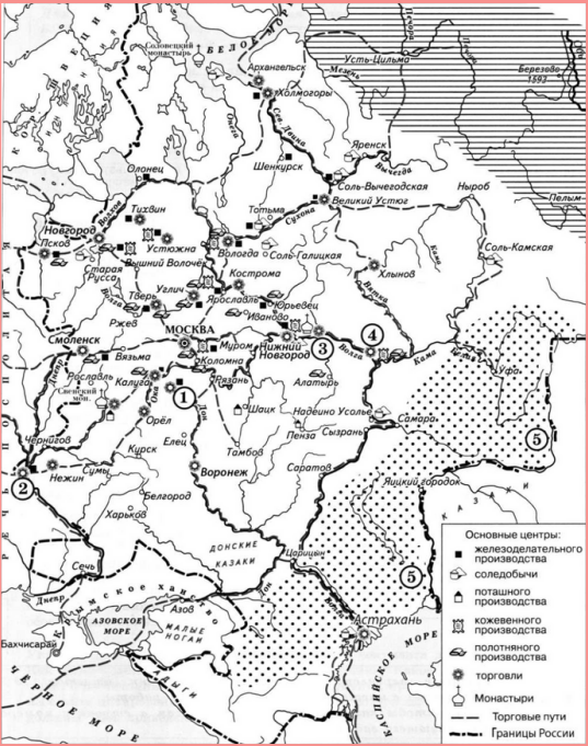 карта социально-экономического развития России в 17 веке 