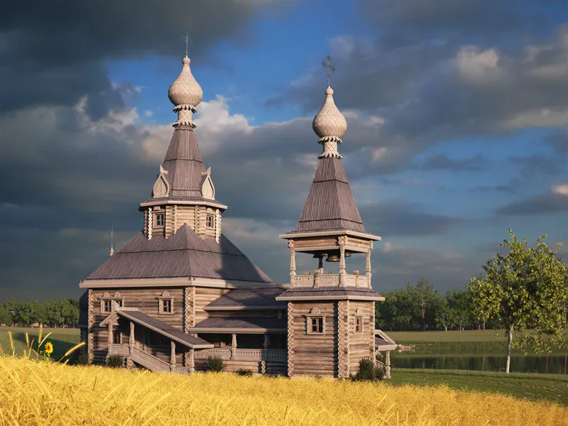 Wooden church in russian style: render 23 by Viktor Karpikov