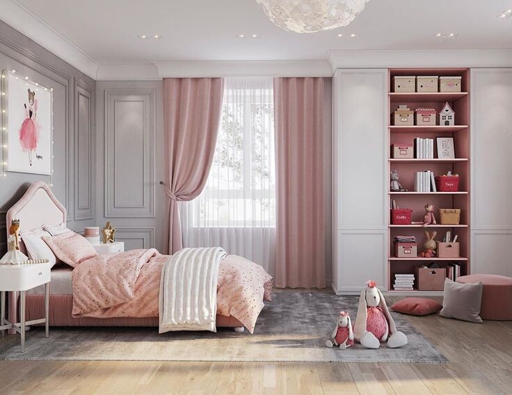 Комната для девочки в пудровых оттенках - уют и стиль (фото: i.pinimg.com)