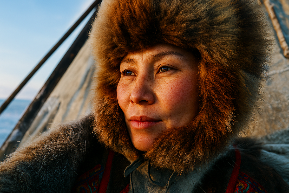 Женщина из тундры в закатном свете — взгляд, в котором нет ни страха, ни сомнений.