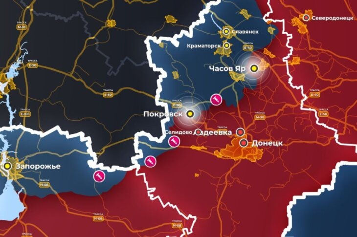     Линия фронта на Запорожско-Донецком направлениях СВО. Источник: opermap.mash.ru.