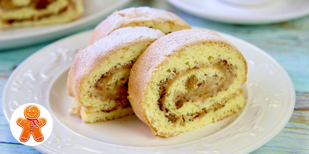 Шарлотка рулетом 🍎 Нежный, воздушный рулет с яблоками