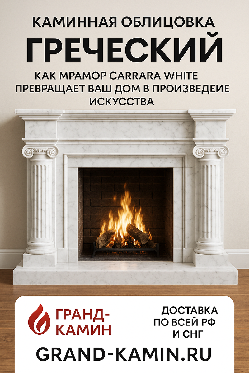    Каминная облицовка "Греческий": как мрамор Carrara White превращает ваш дом в произведение искусства Kamin