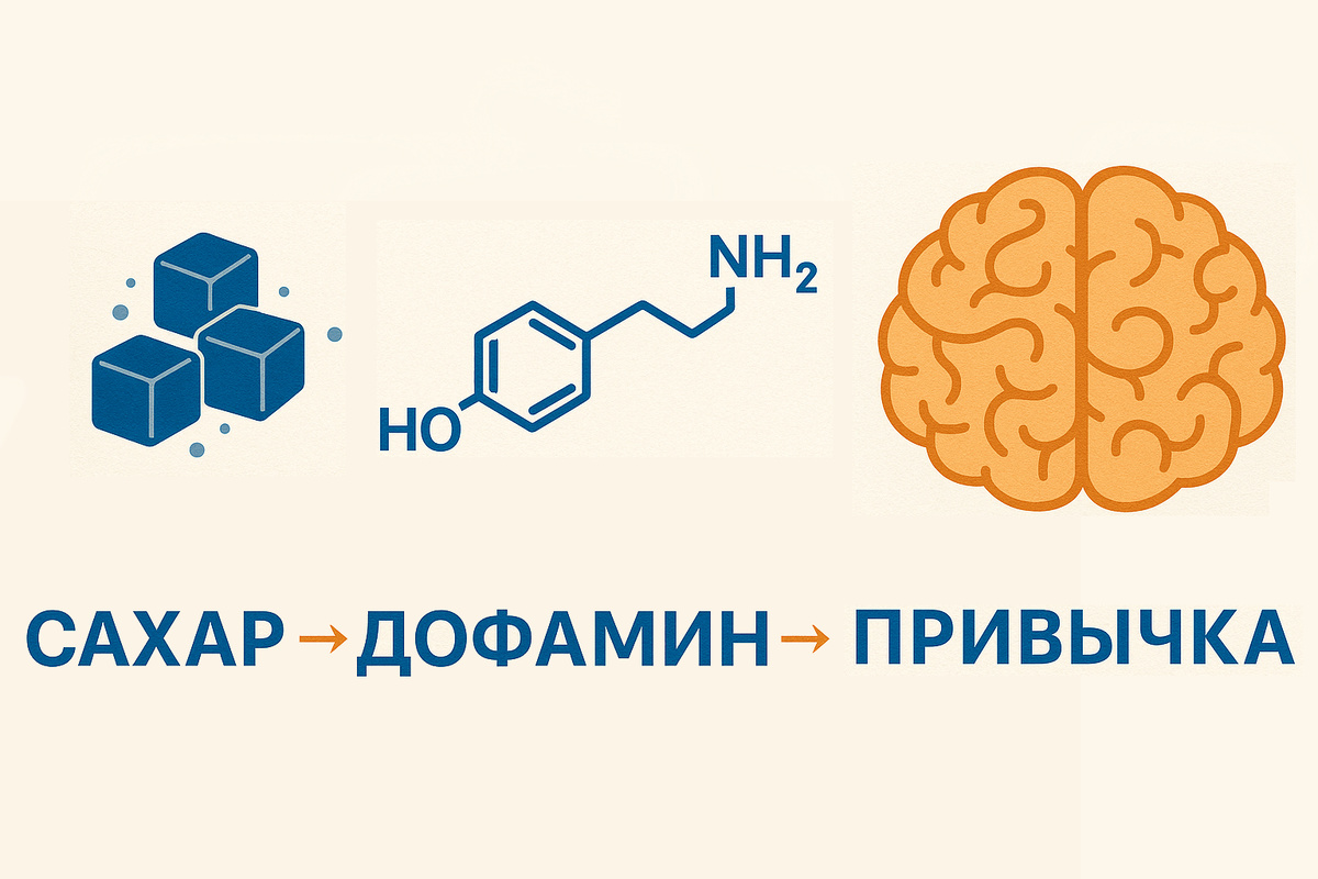Инфографика объясняет, как сахар влияет на мозг и формирует зависимость.