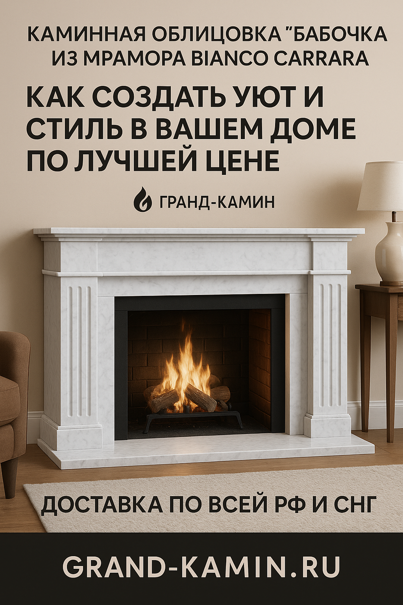    Каминная облицовка "Бабочка" из мрамора Bianco Carrara: как создать уют и стиль в вашем доме по лучшей цене Kamin